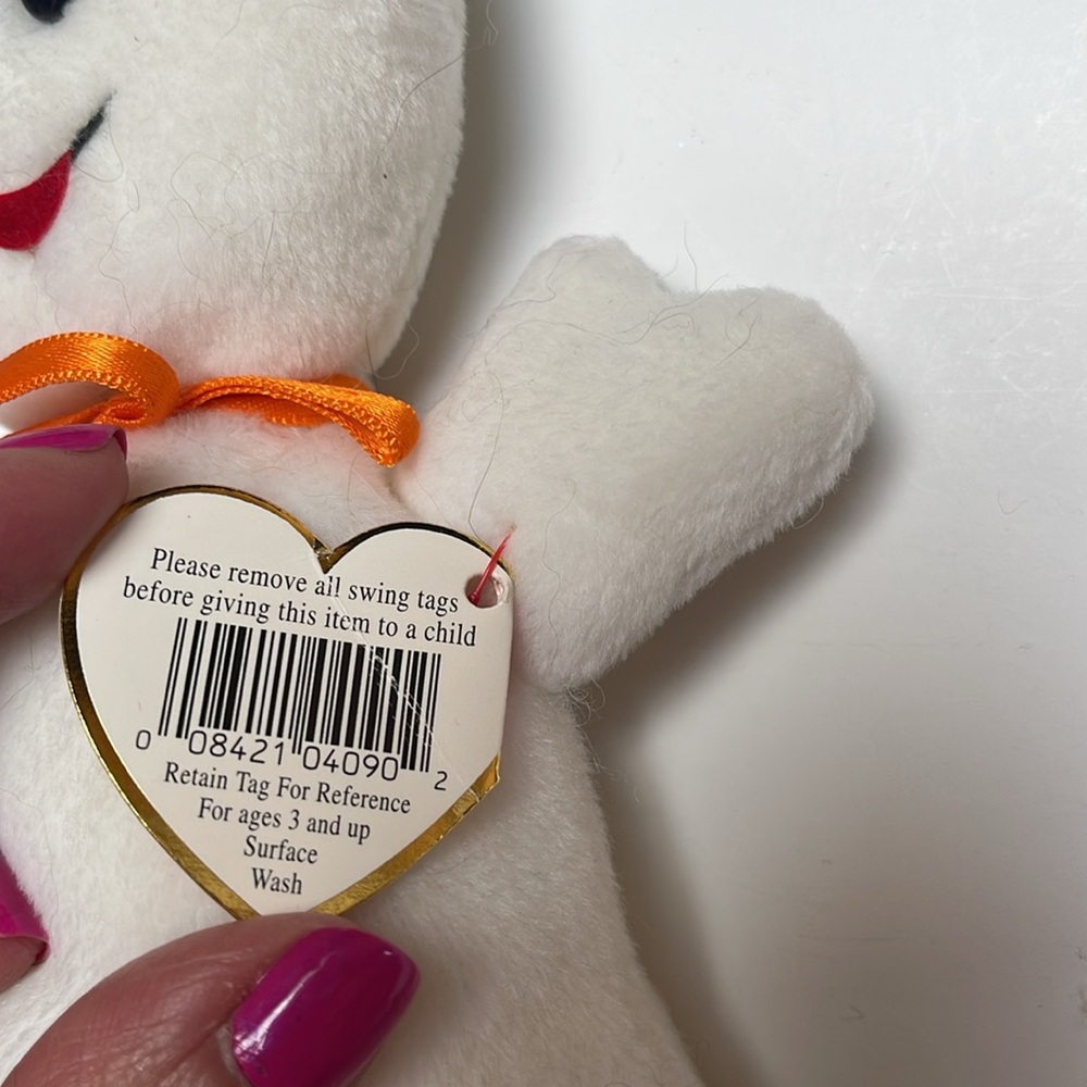 🐸 Ty Beanie Babies SPOOKY the White Ghost Plush - pellet filling - Picture 6 of 9